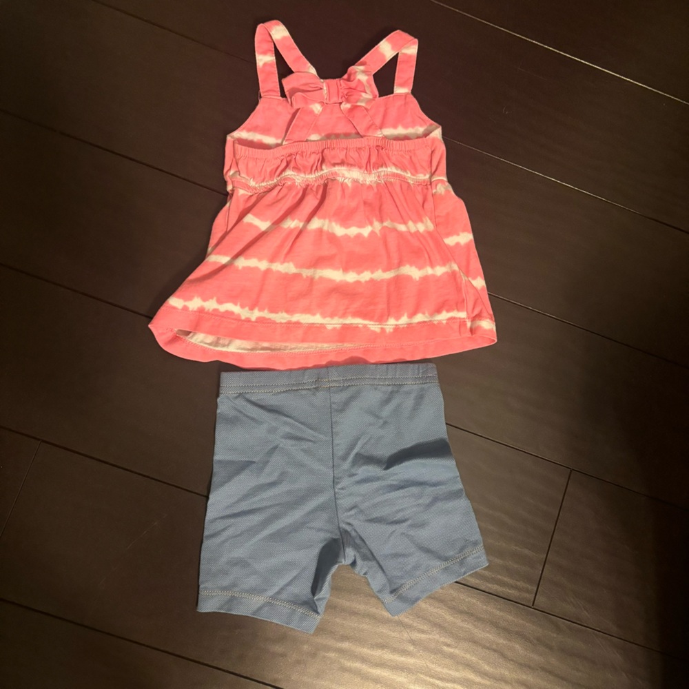 Carter’s hot pink & white bow back tank top & denim biker short outfit size 18M